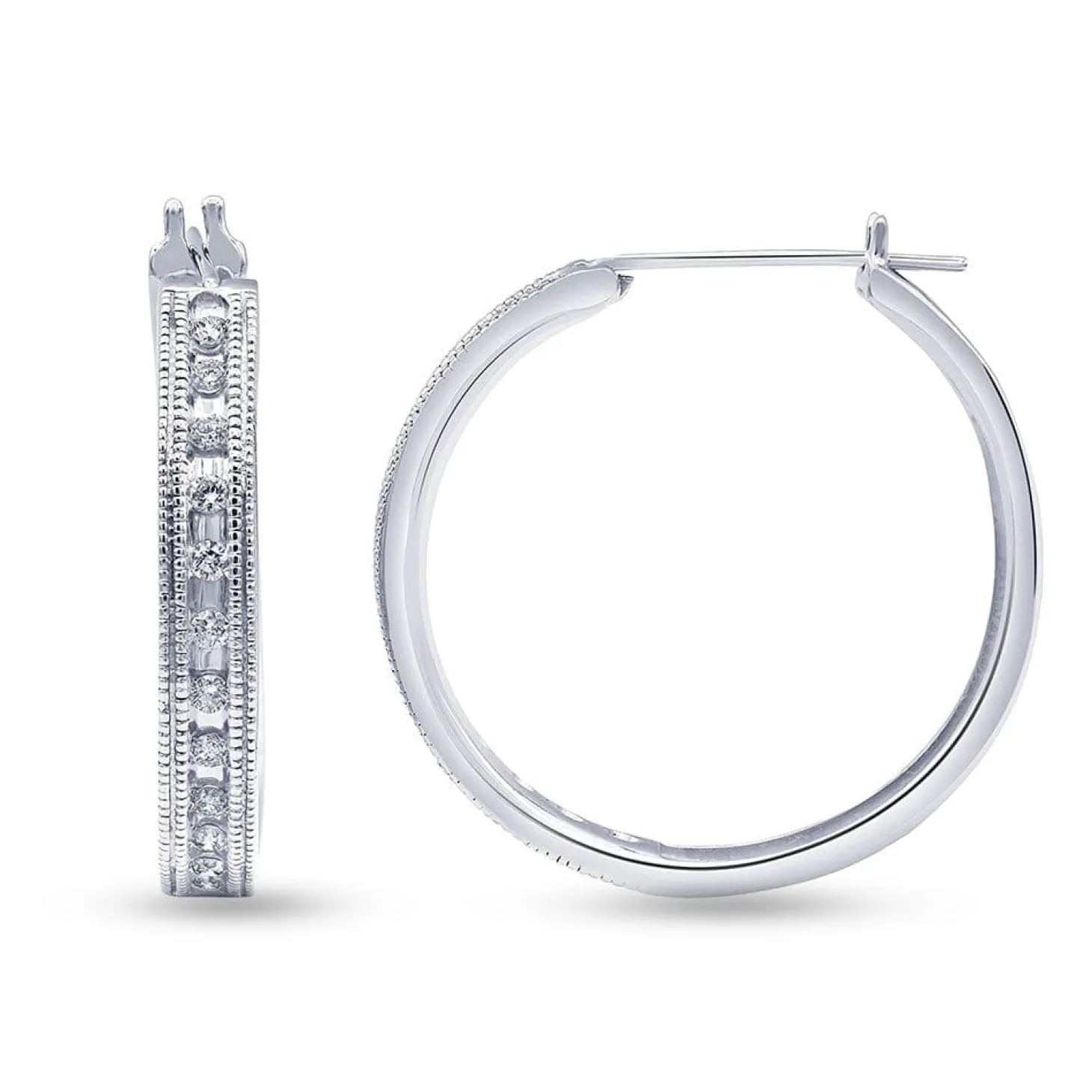 0.50 Carat Sterling Silver Lab Single Row Diamond Hoop Earrings
