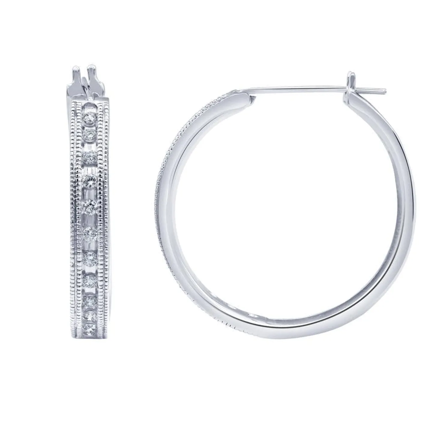 0.50 Carat Sterling Silver Lab Single Row Diamond Hoop Earrings