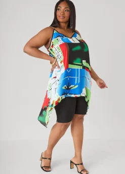 Chain Trimmed Abstract Print Top