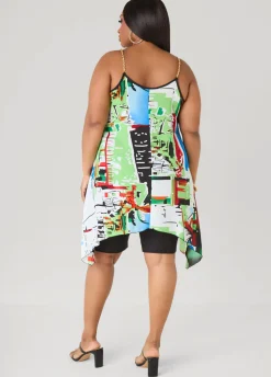 Chain Trimmed Abstract Print Top