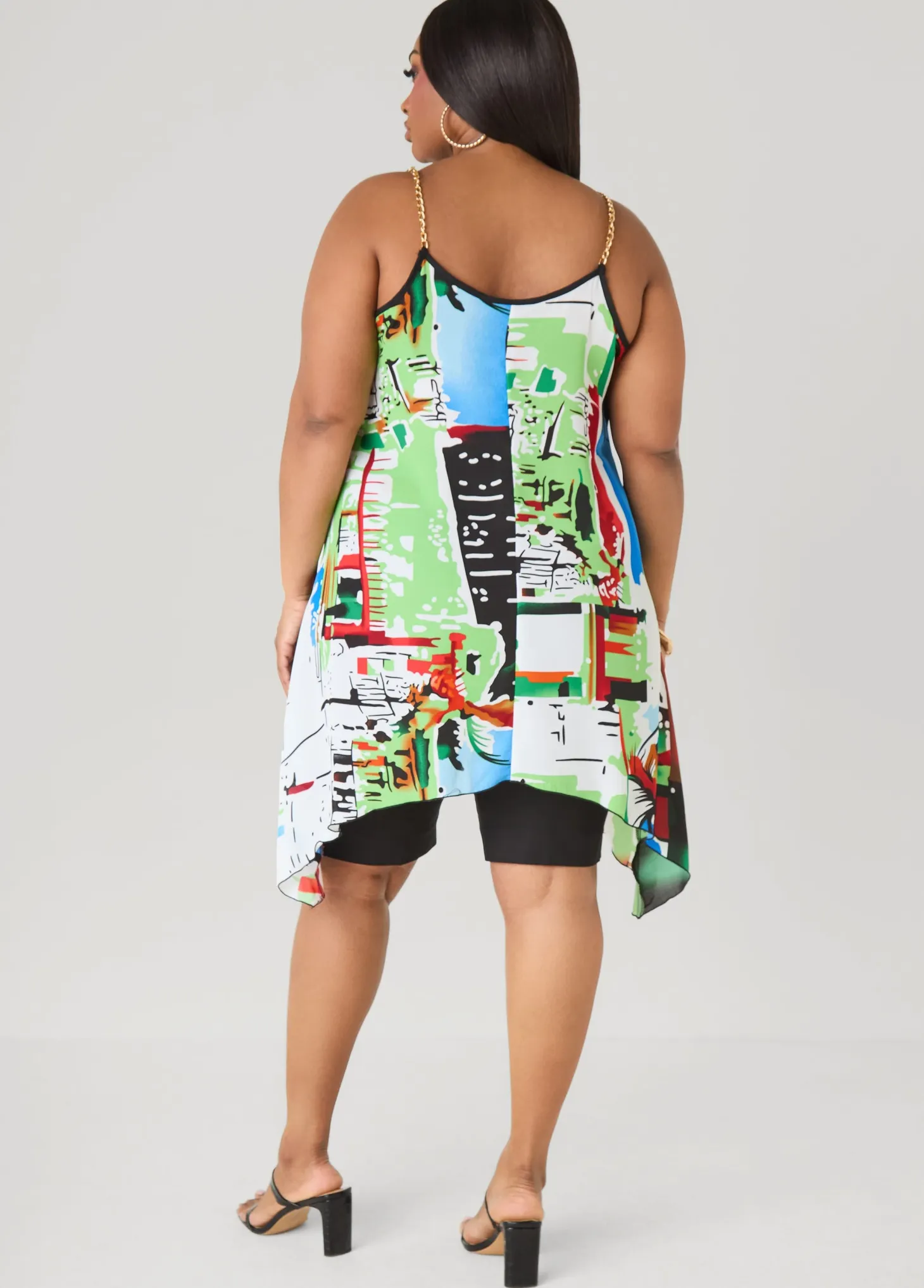 Chain Trimmed Abstract Print Top