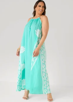 Chain Trimmed Scroll Print Dress