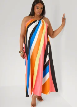 Chain Trimmed Striped Maxi Dress