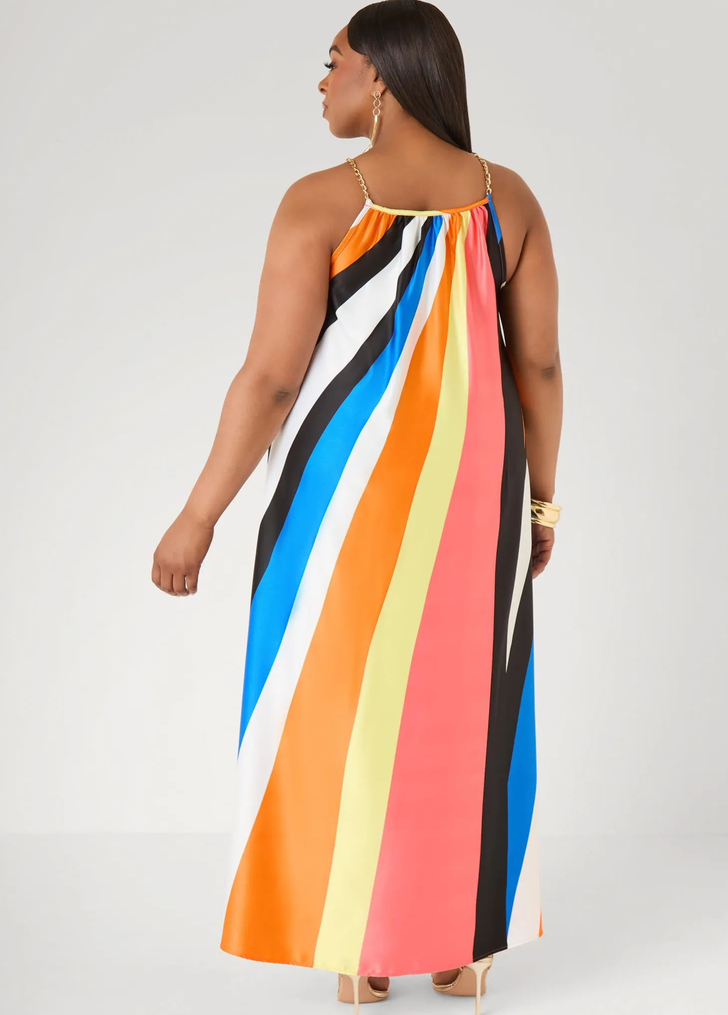 Chain Trimmed Striped Maxi Dress