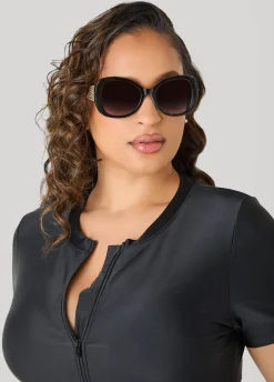 Chain Trim Round Frame Sunglasses