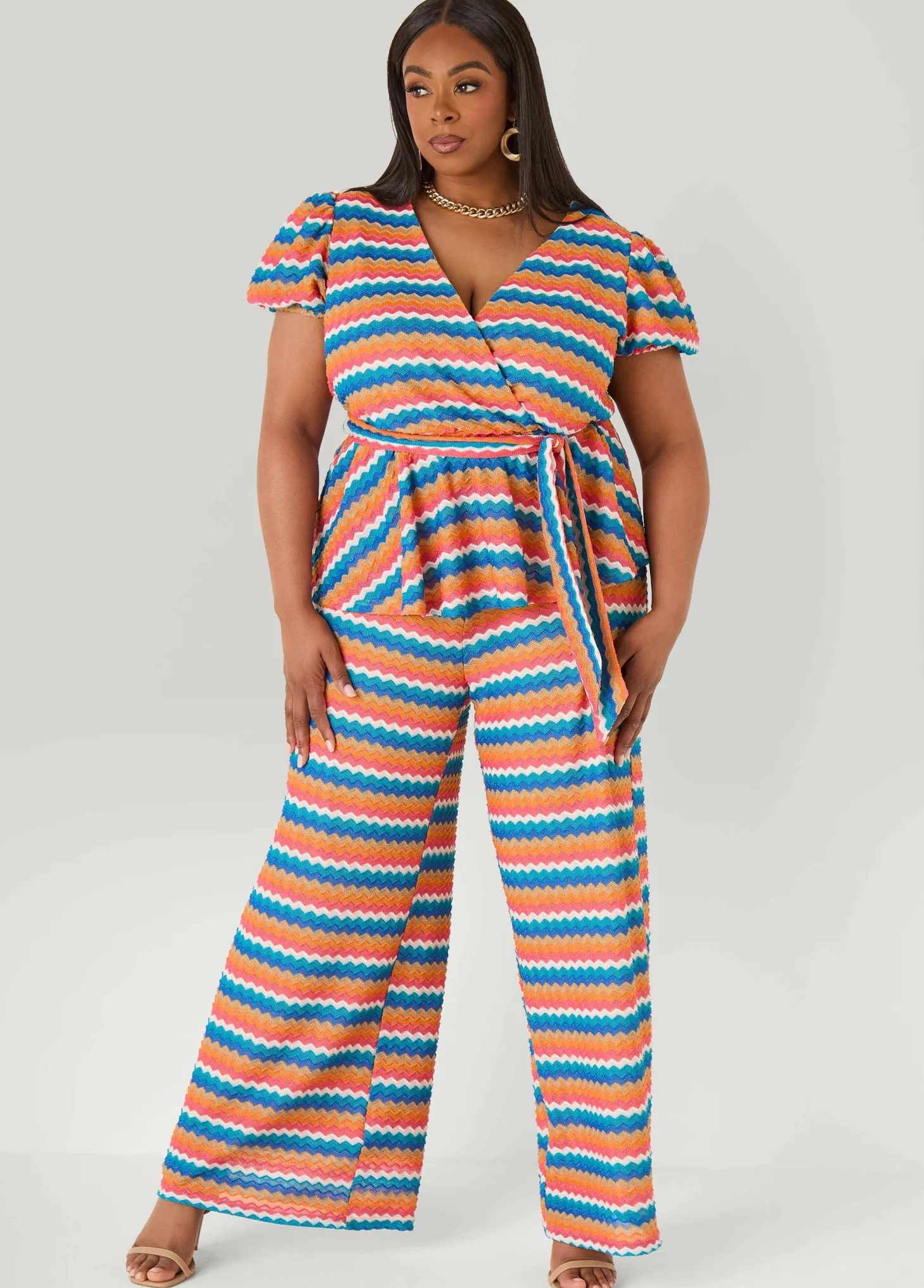 Chevron Knit Wide Leg Pants