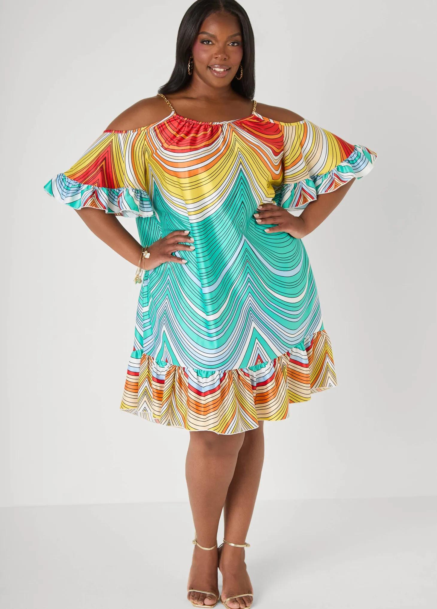 Cold Shoulder Striped Dress