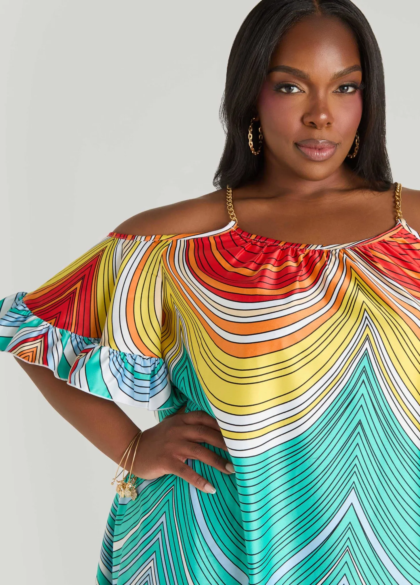 Cold Shoulder Striped Dress