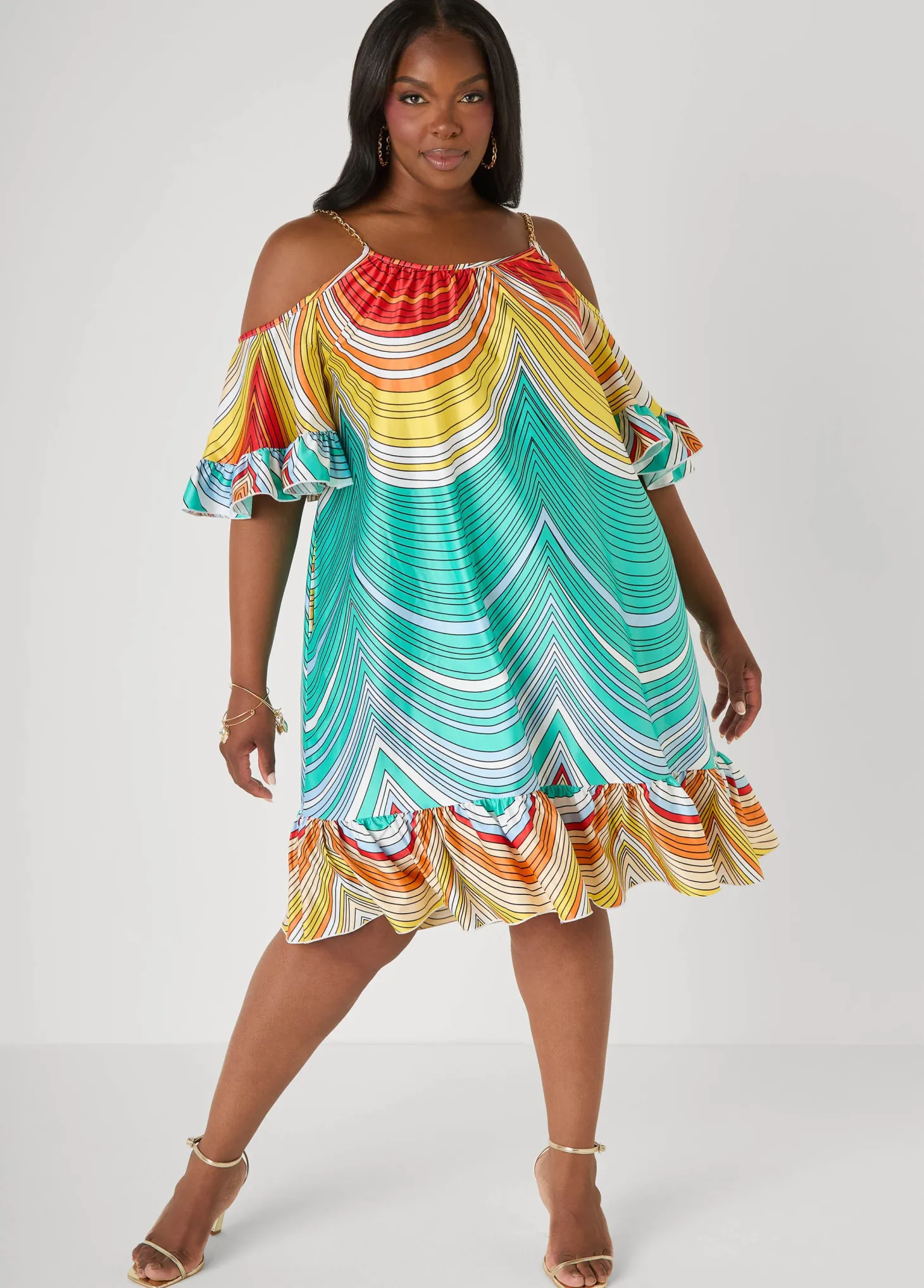 Cold Shoulder Striped Dress