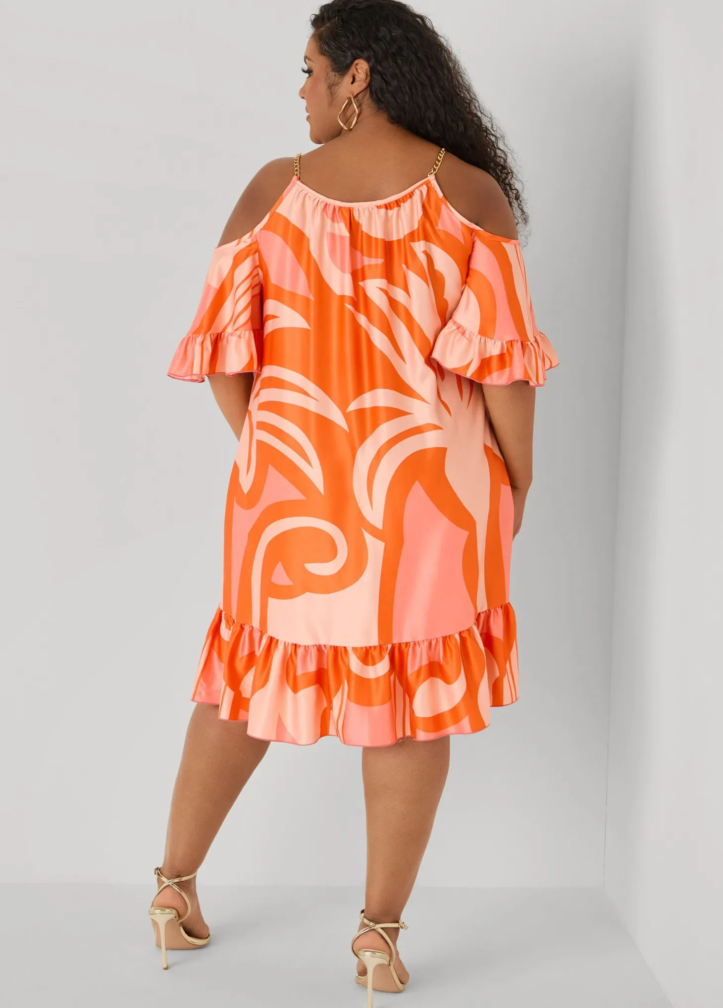 Cold Shoulder Tropical Print Dress