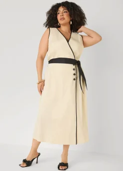 Cotton Blend A Line Wrap Dress