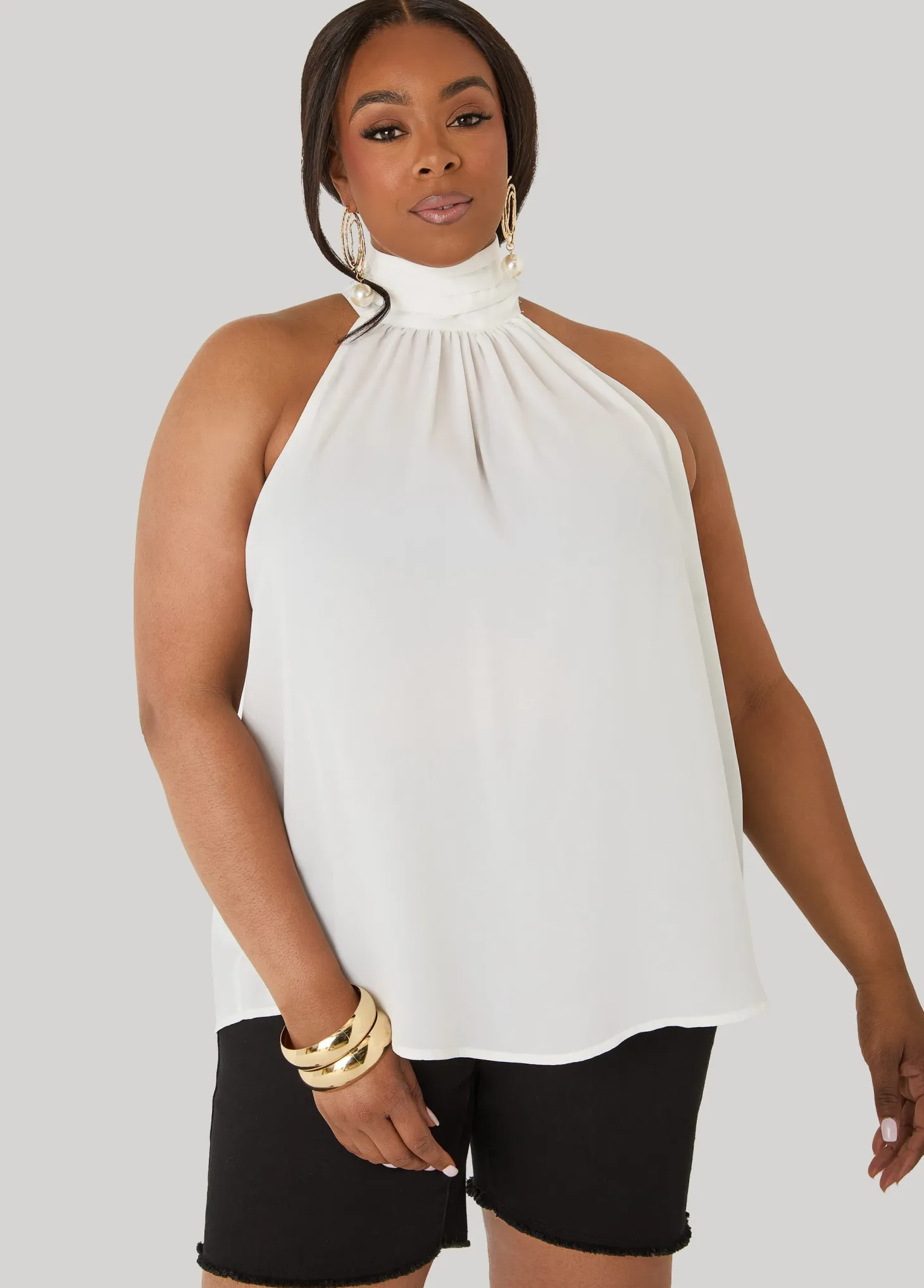 Crepe High Neck Top