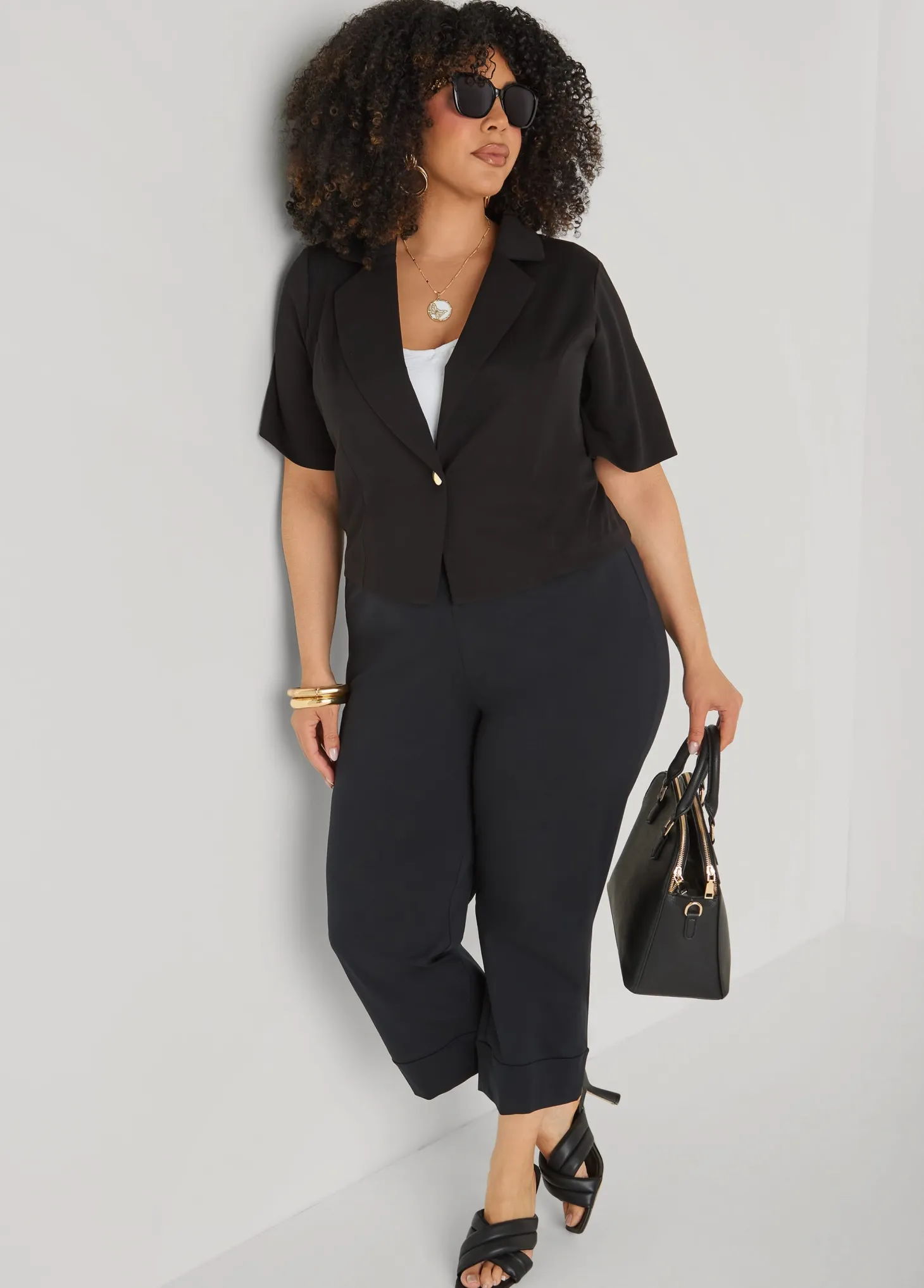 Cropped Stretch Crepe Blazer