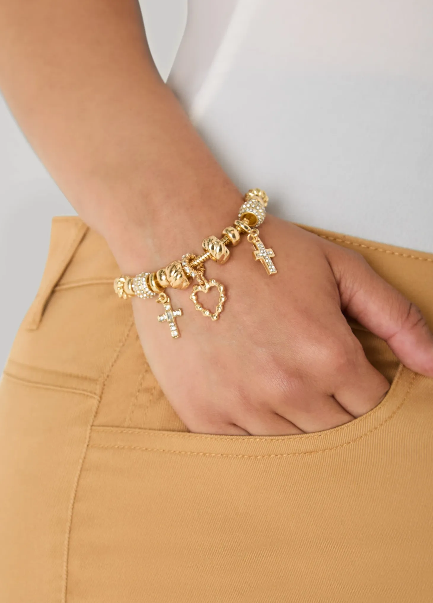 Cross And Heart Charm Bracelet