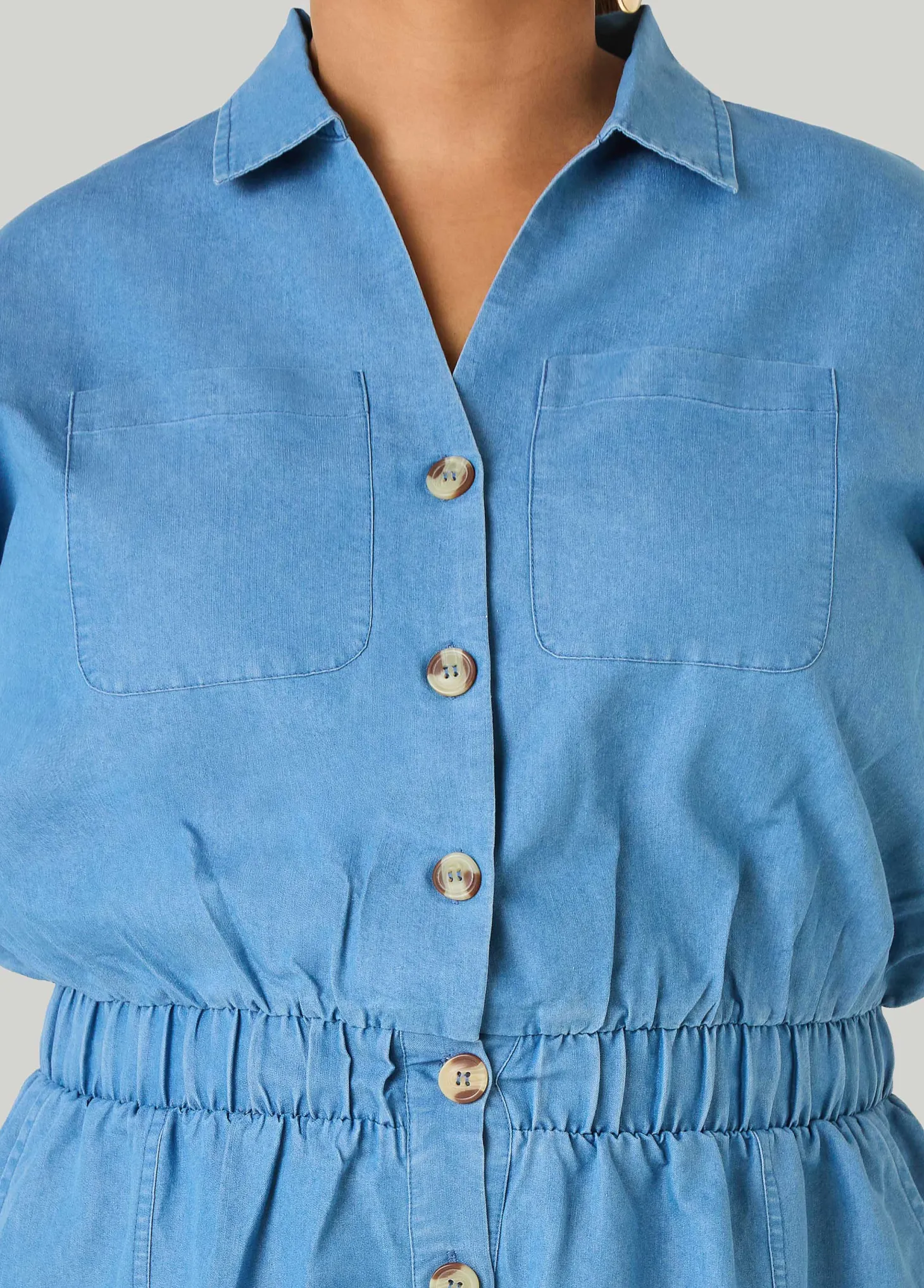 Cuffed Chambray Romper