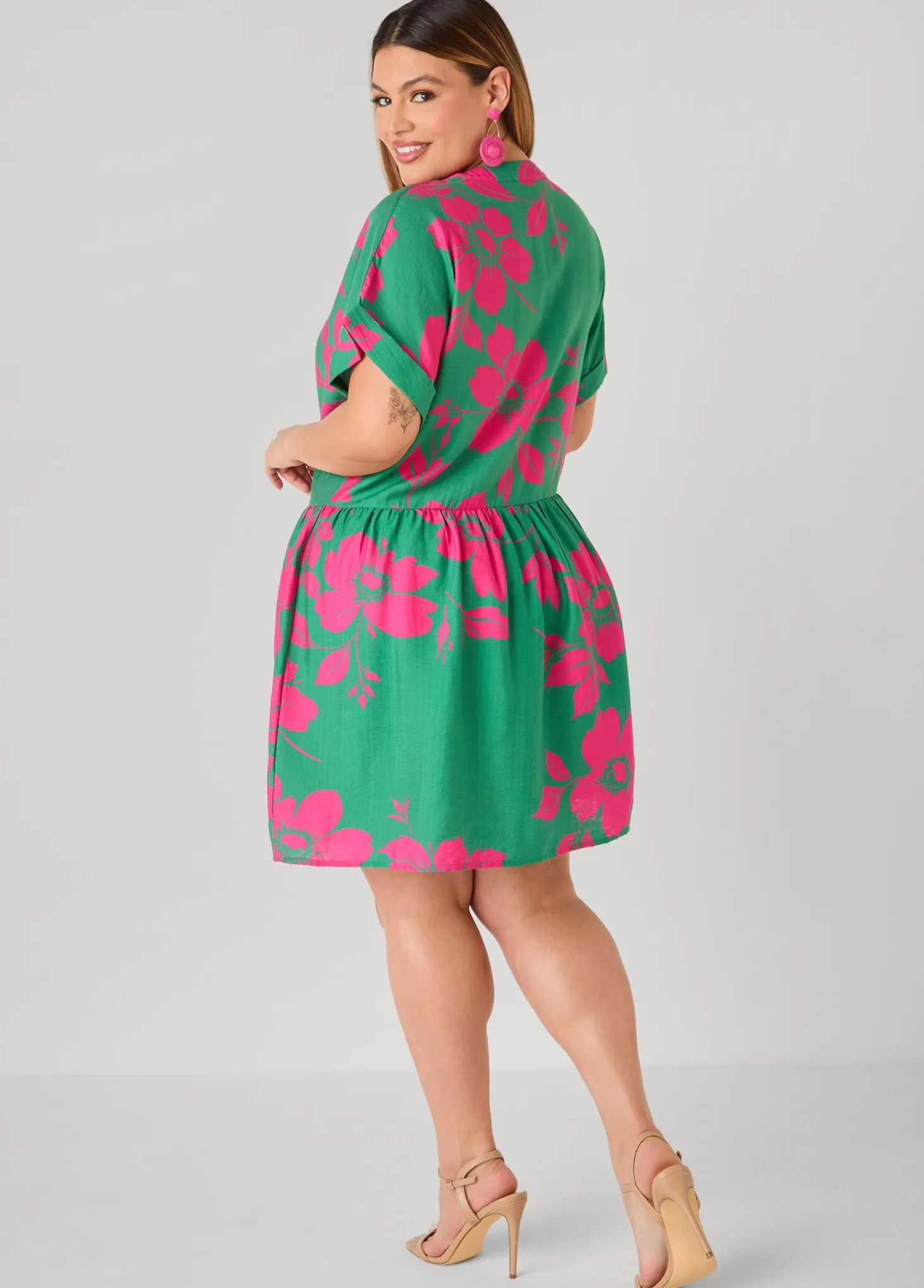 Cuffed Floral Babydoll Dress