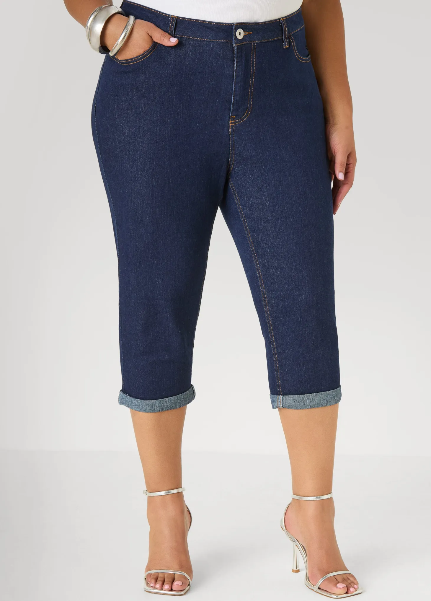 Cuffed Stretch Denim Capris