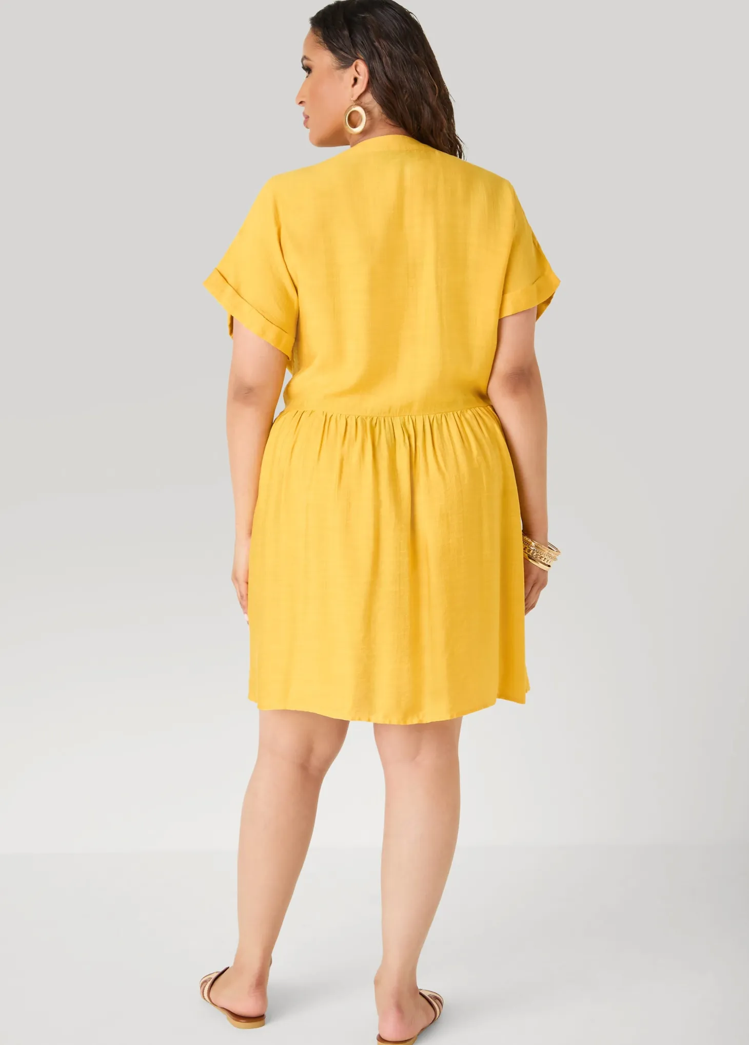Cuffed V Neck Babydoll Dress