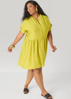 Cuffed V Neck Babydoll Dress