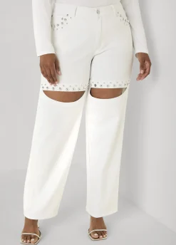 Cutout Studded Straight Leg Jeans