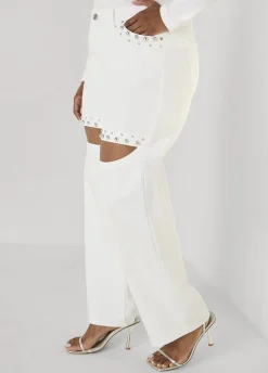 Cutout Studded Straight Leg Jeans