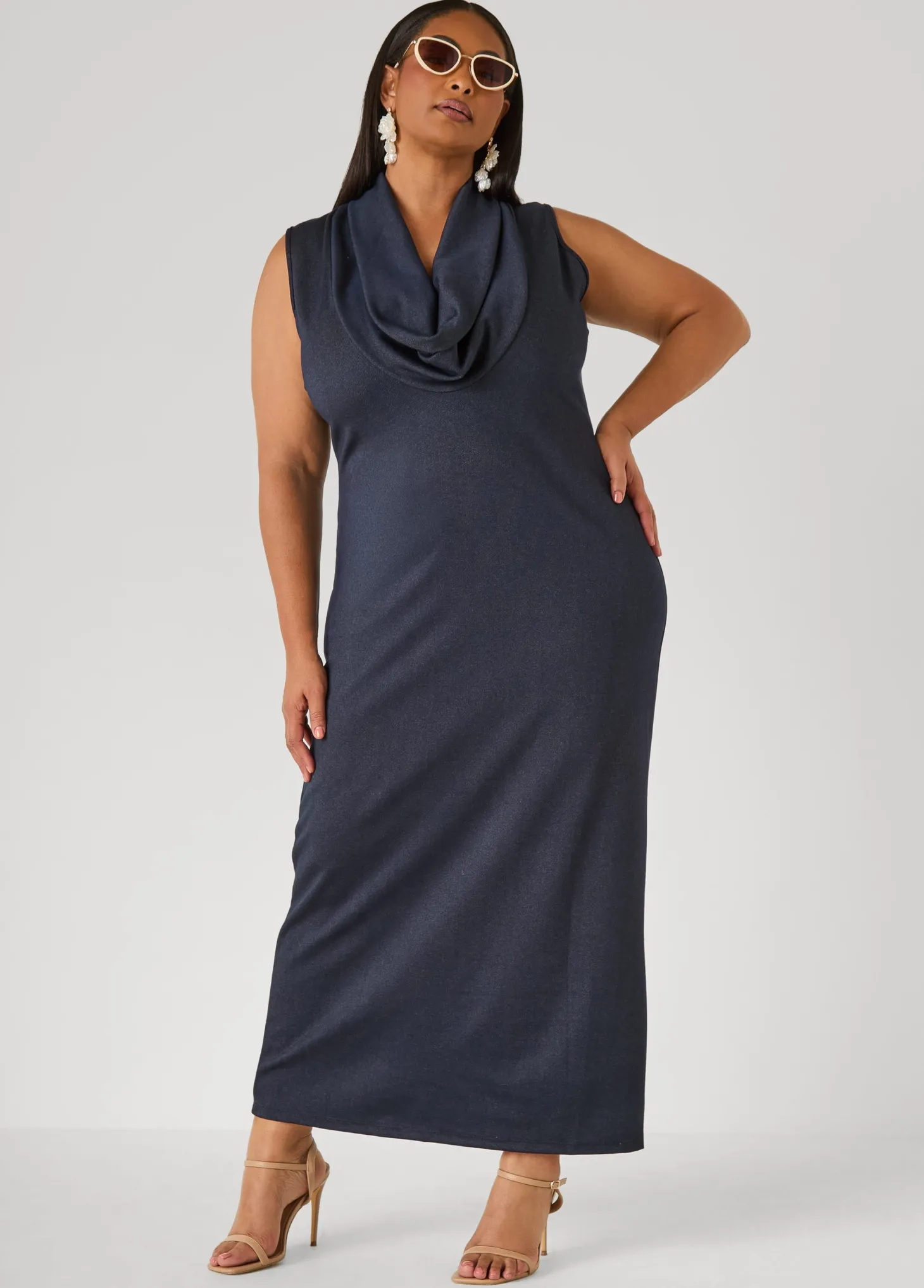 Denim Cowl Neck Bodycon Dress