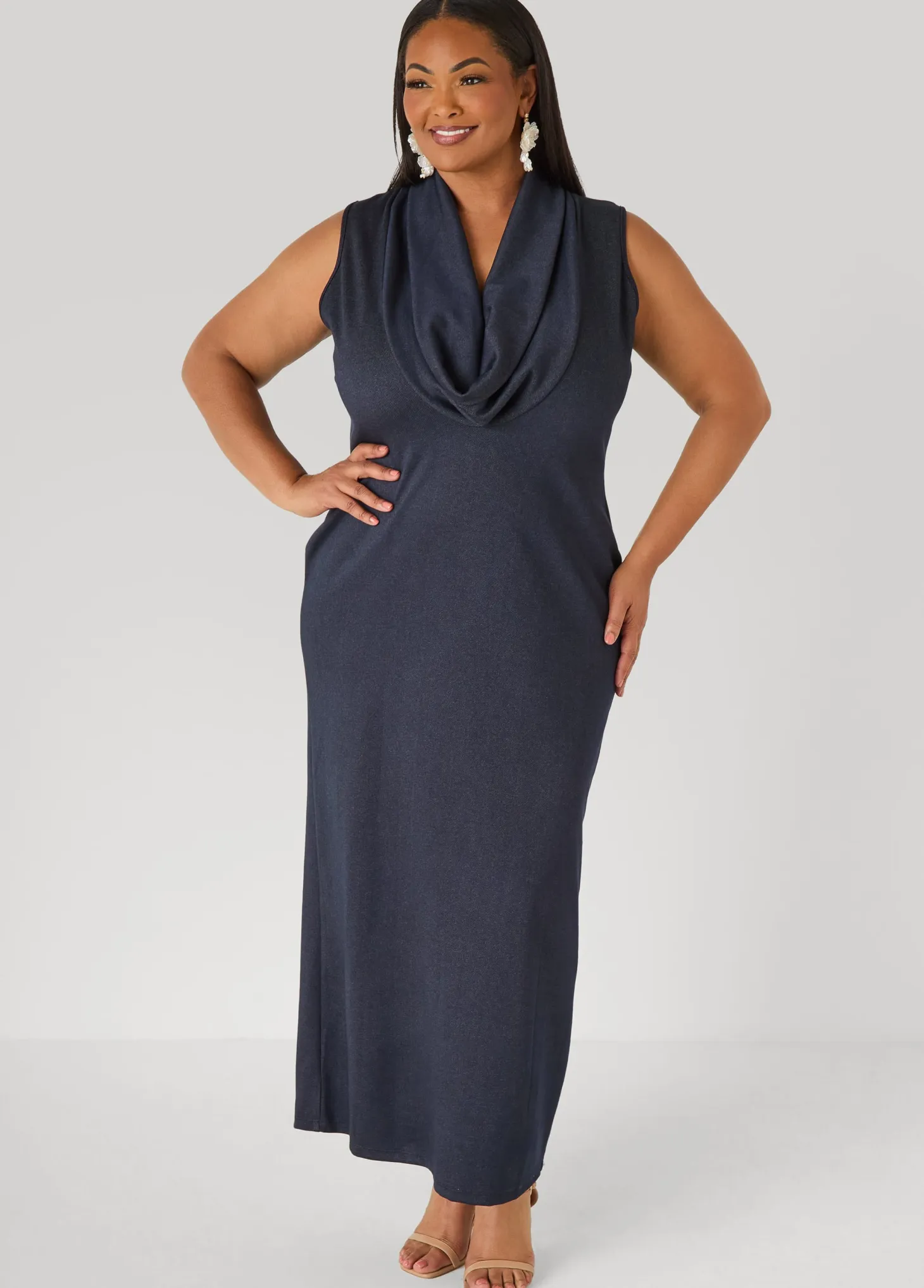 Denim Cowl Neck Bodycon Dress