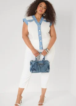Denim Trimmed Cotton Shirt