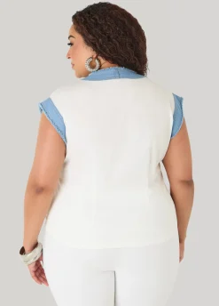 Denim Trimmed Cotton Shirt