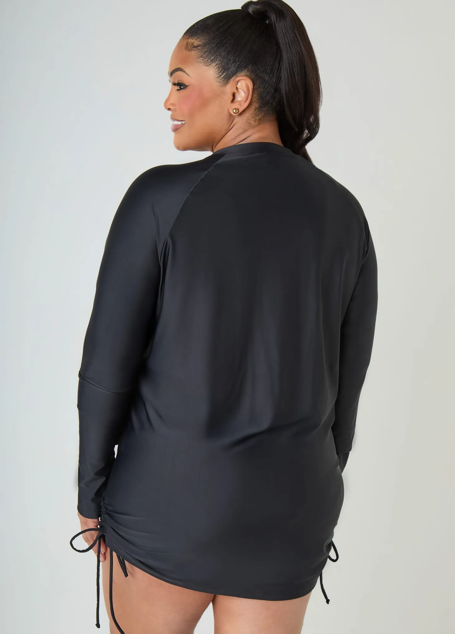 Drawstring Zip Front Cover Up