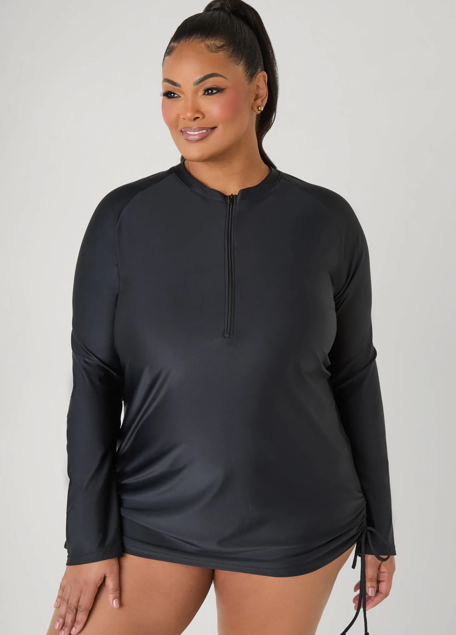 Drawstring Zip Front Cover Up