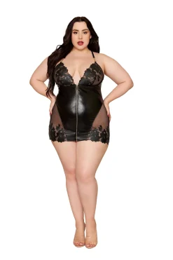 Dreamgirl Faux Leather And Lace Chemise