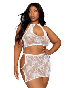 Dreamgirl Lace Bralette And Skirt Set