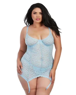 Dreamgirl Lace Garter Slip And G String Set
