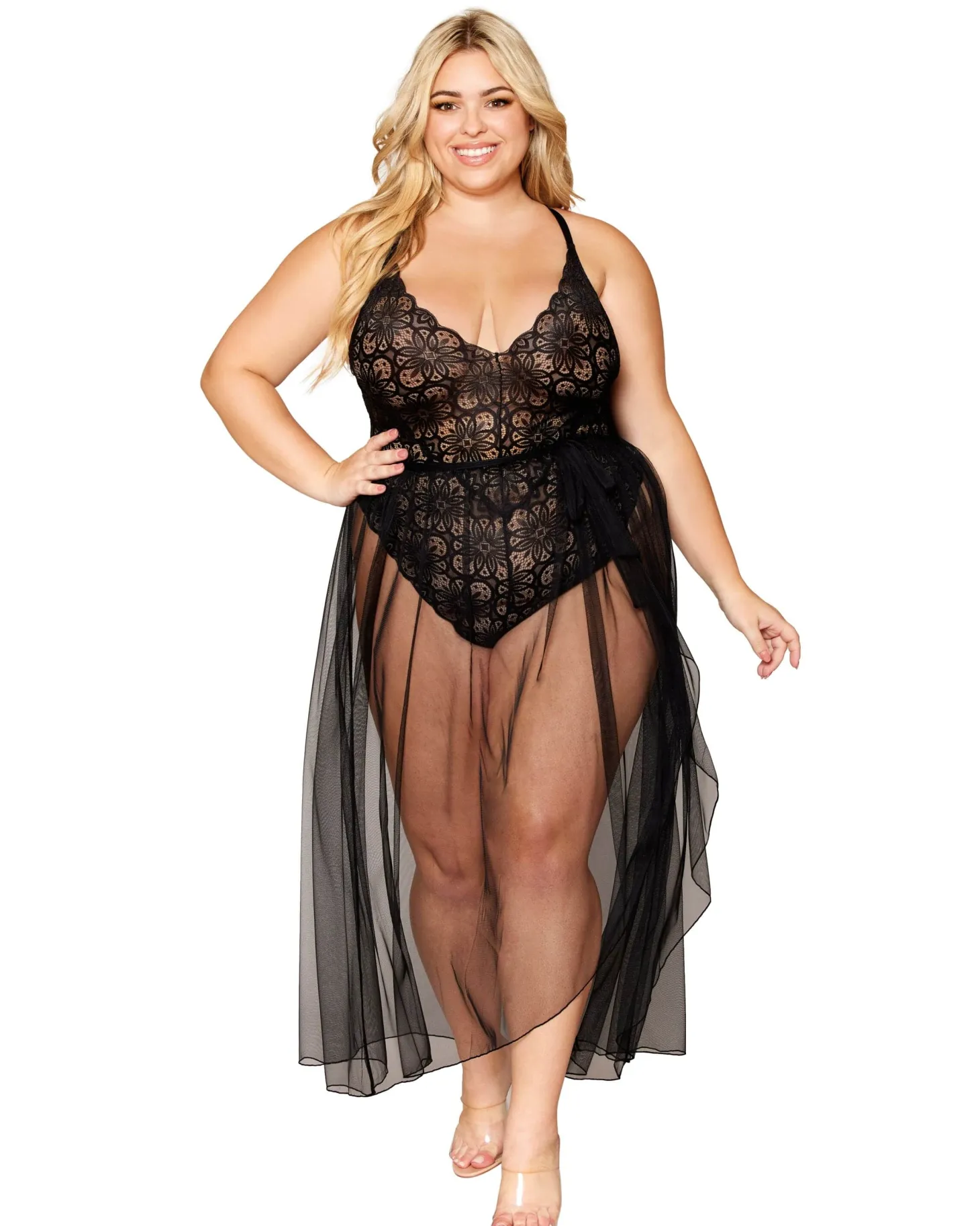 Dreamgirl Mosaic Lace Teddy And Skirt Set