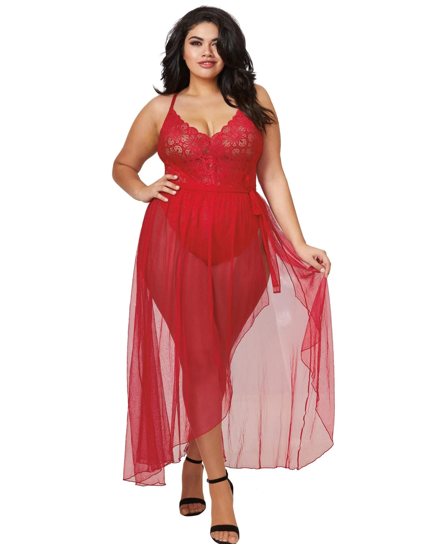 Dreamgirl Plus Size Lace Teddy And Maxi Skirt Set