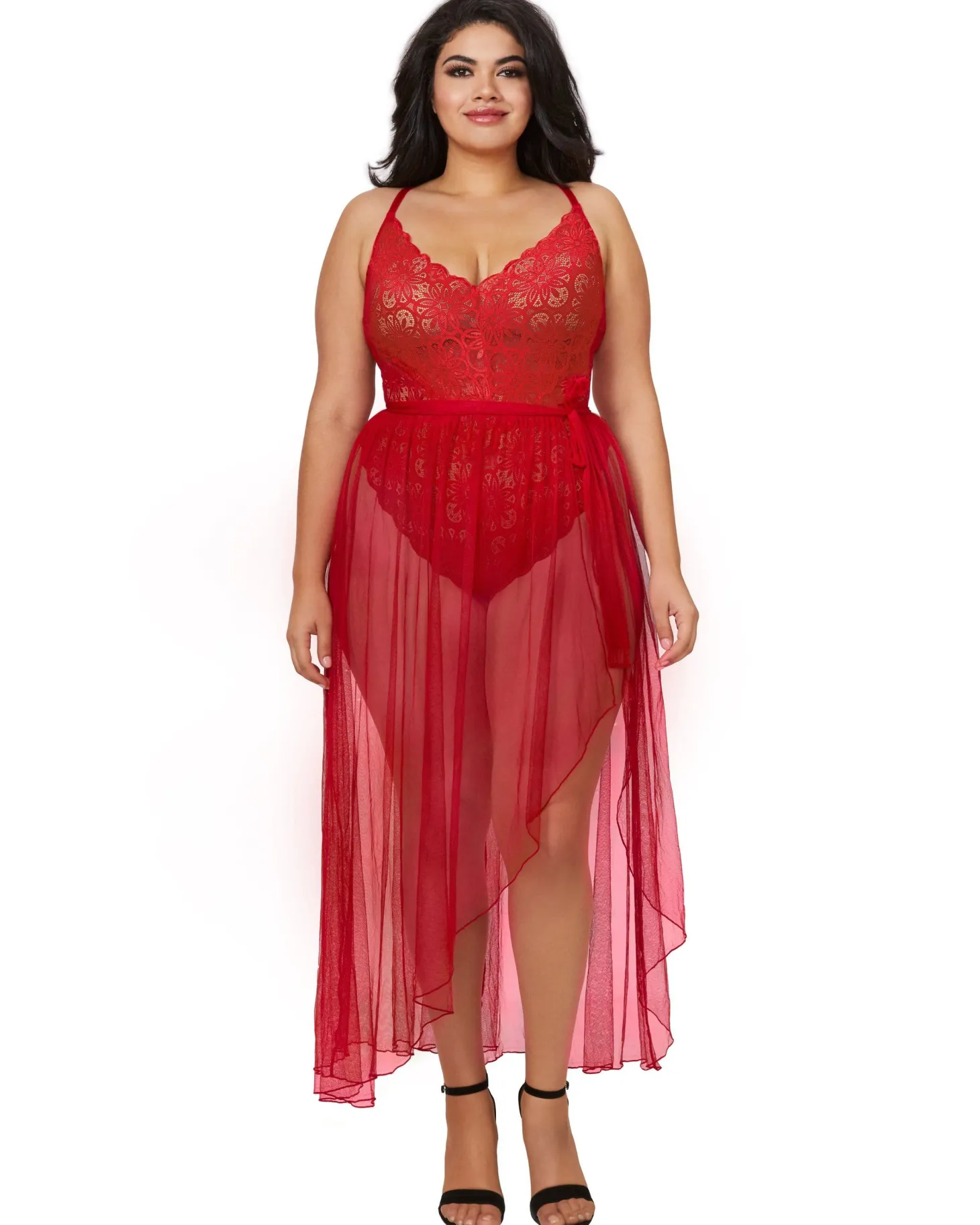 Dreamgirl Plus Size Lace Teddy And Maxi Skirt Set