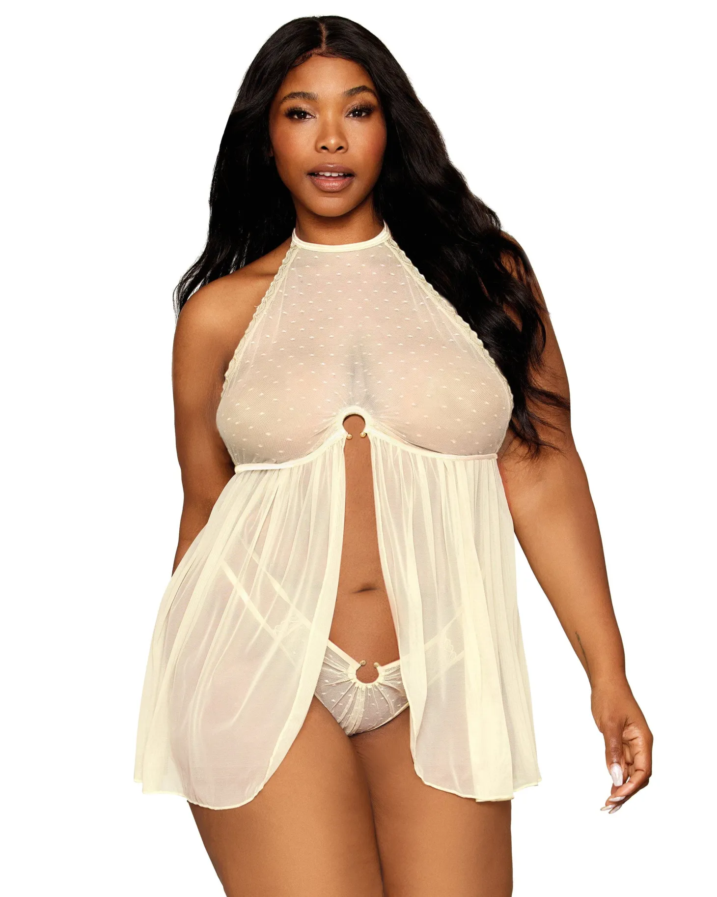 Dreamgirl Polkadot And Mesh Babydoll Set