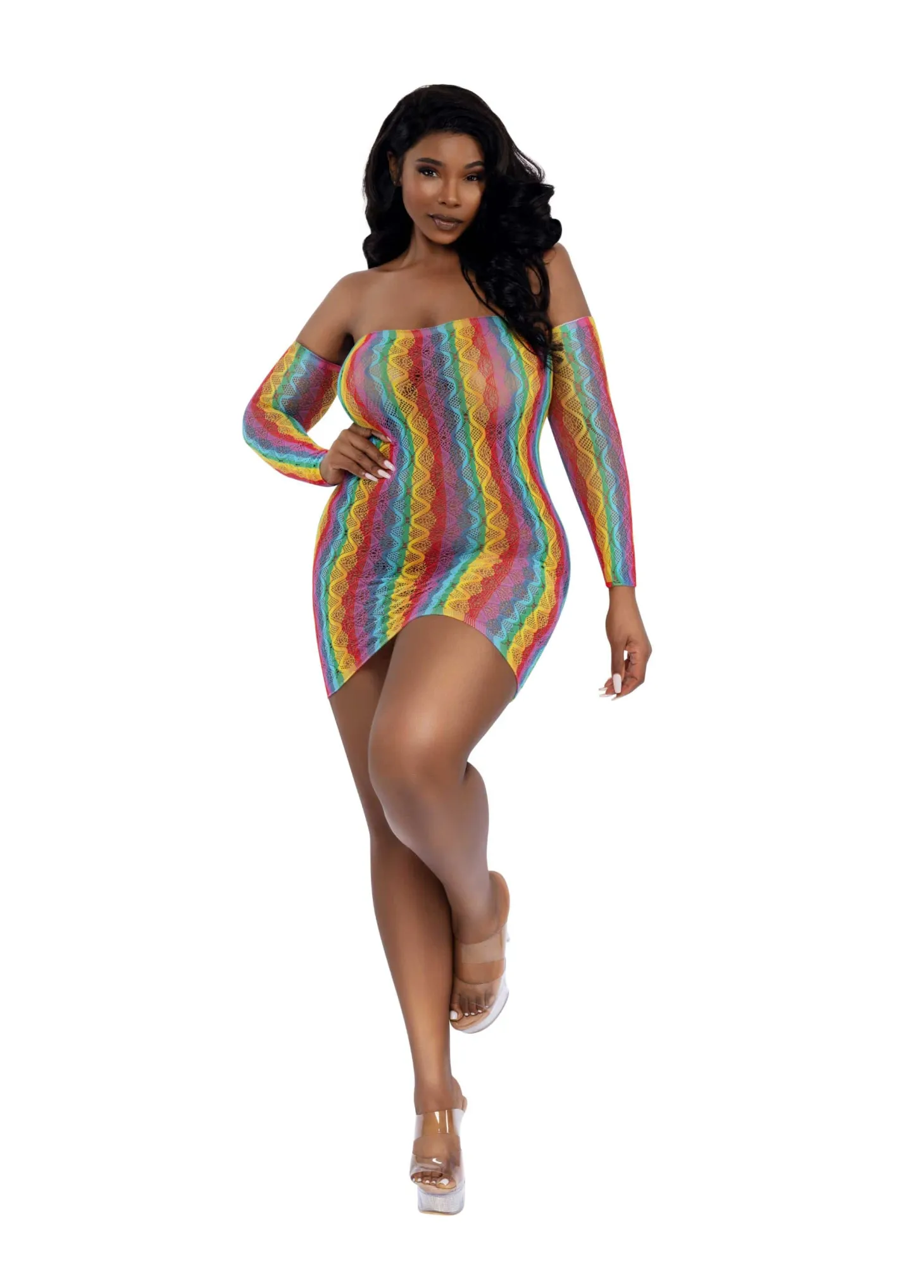 Dreamgirl Rainbow Arm Warmers And Mini Dress