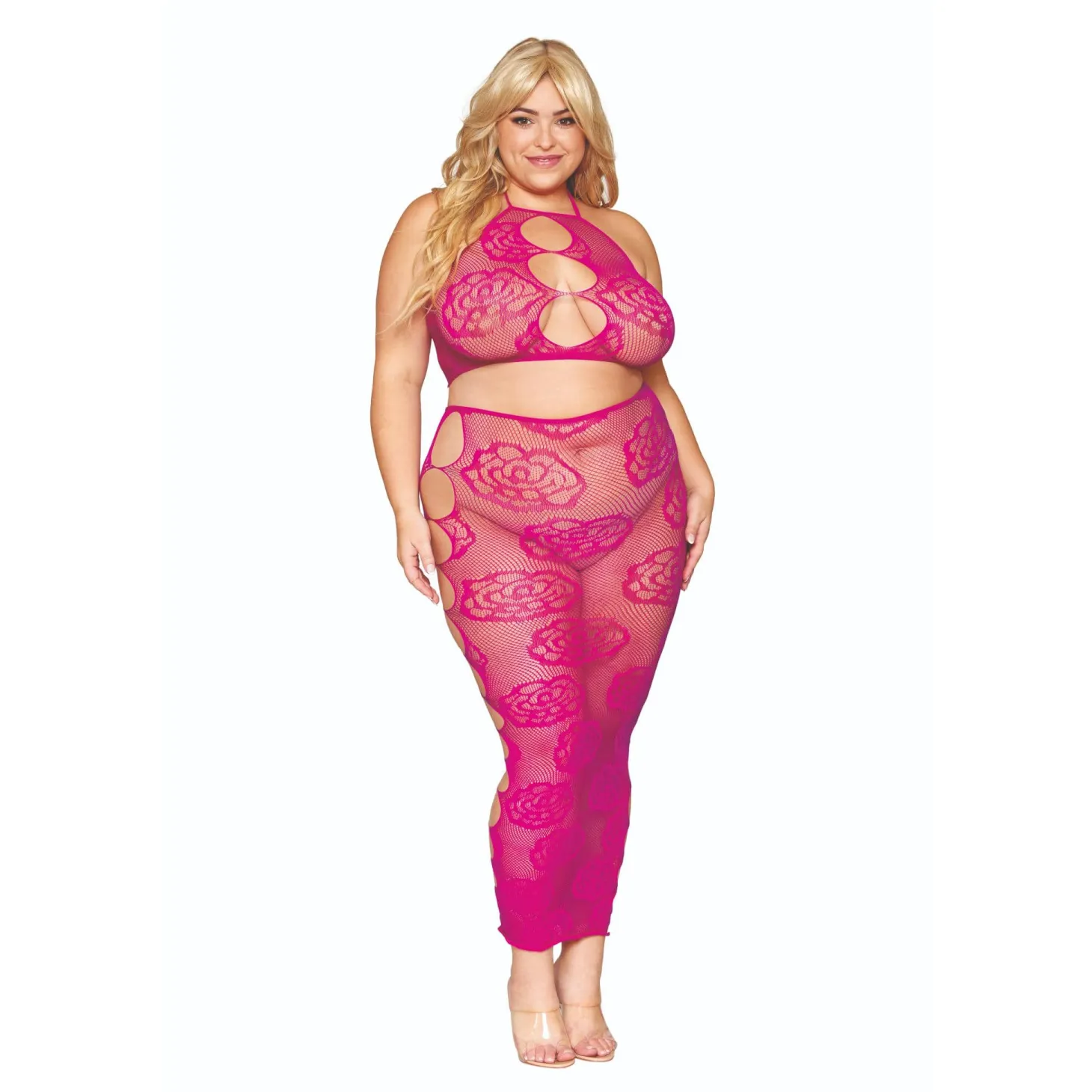 Dreamgirl Rose Fishnet Bralette And Skirt Set