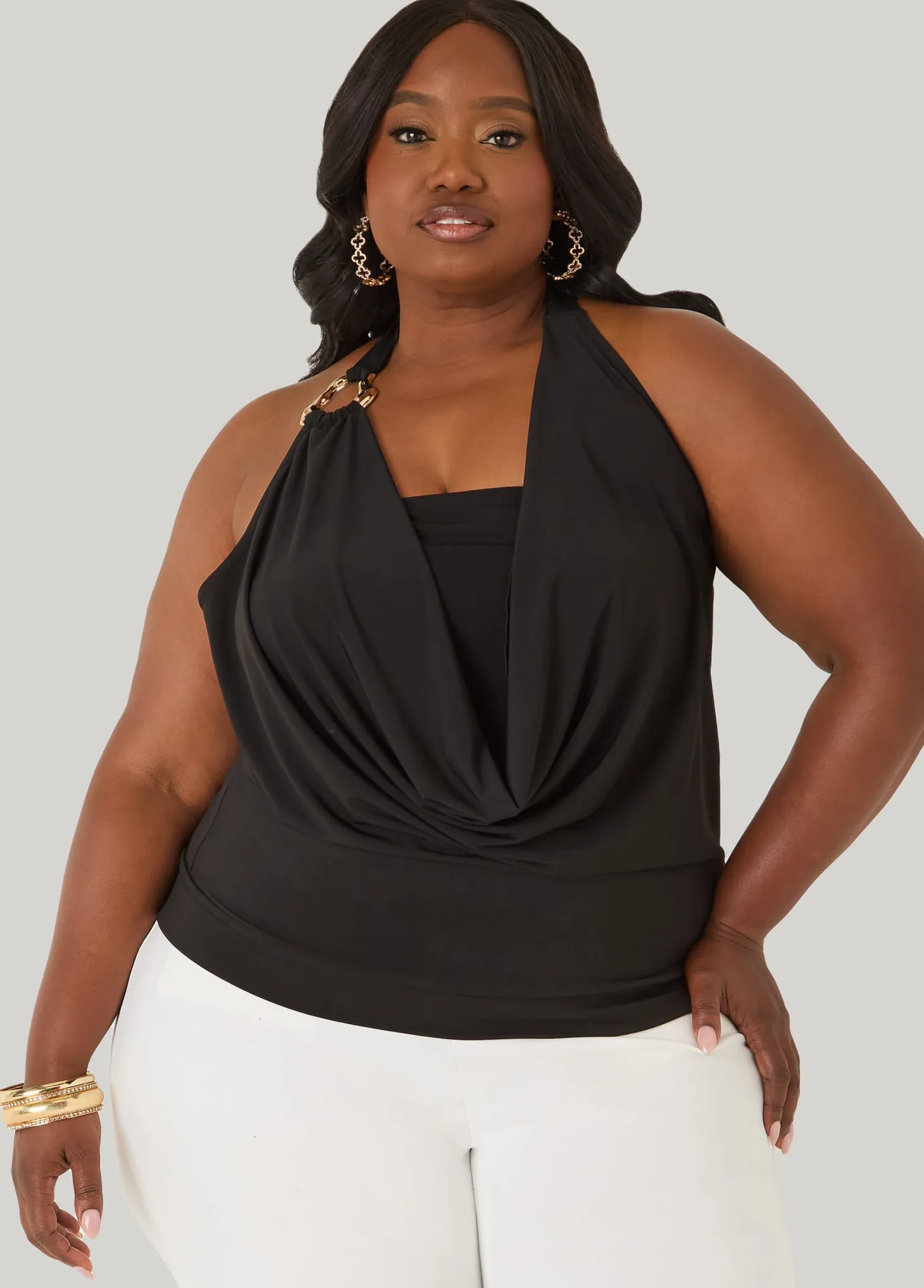 Embellished Cowl Neck Halter Top