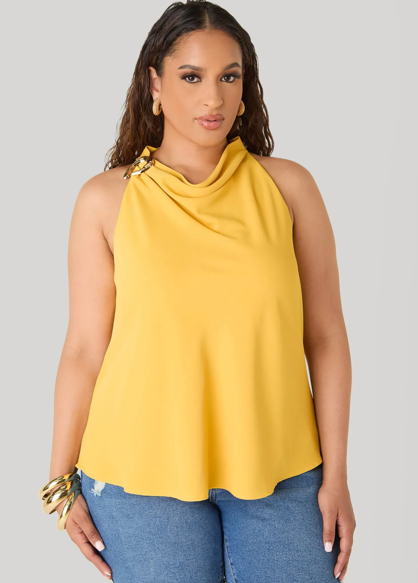 Embellished Cowl Neck Top