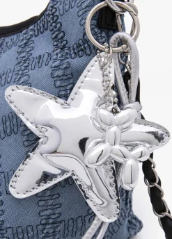 Embroidered Denim Shoulder Bag