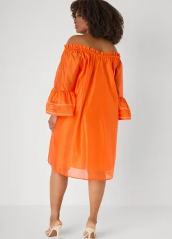 Embroidered Off The Shoulder Dress