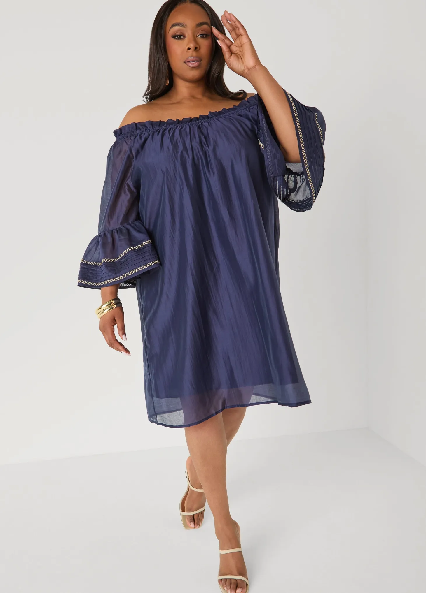Embroidered Off The Shoulder Dress