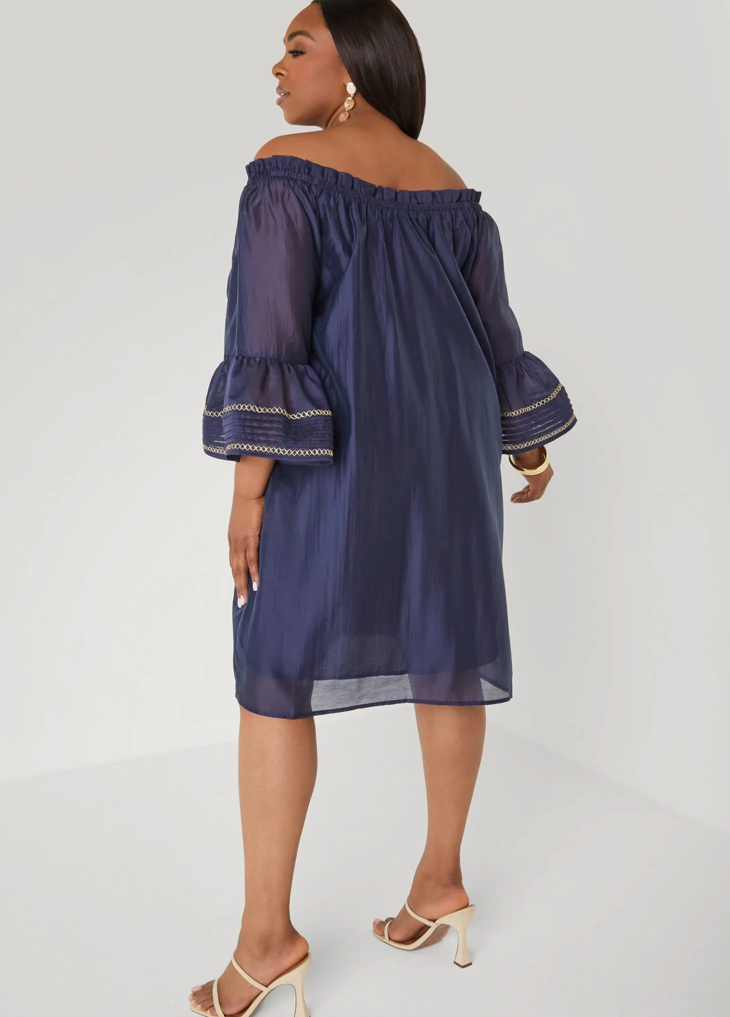 Embroidered Off The Shoulder Dress