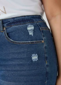 Fearless Distressed High Waist Denim Shorts