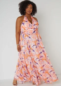 Floral Organza Halter Gown