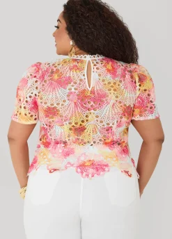 Floral Print Crochet Lace Top