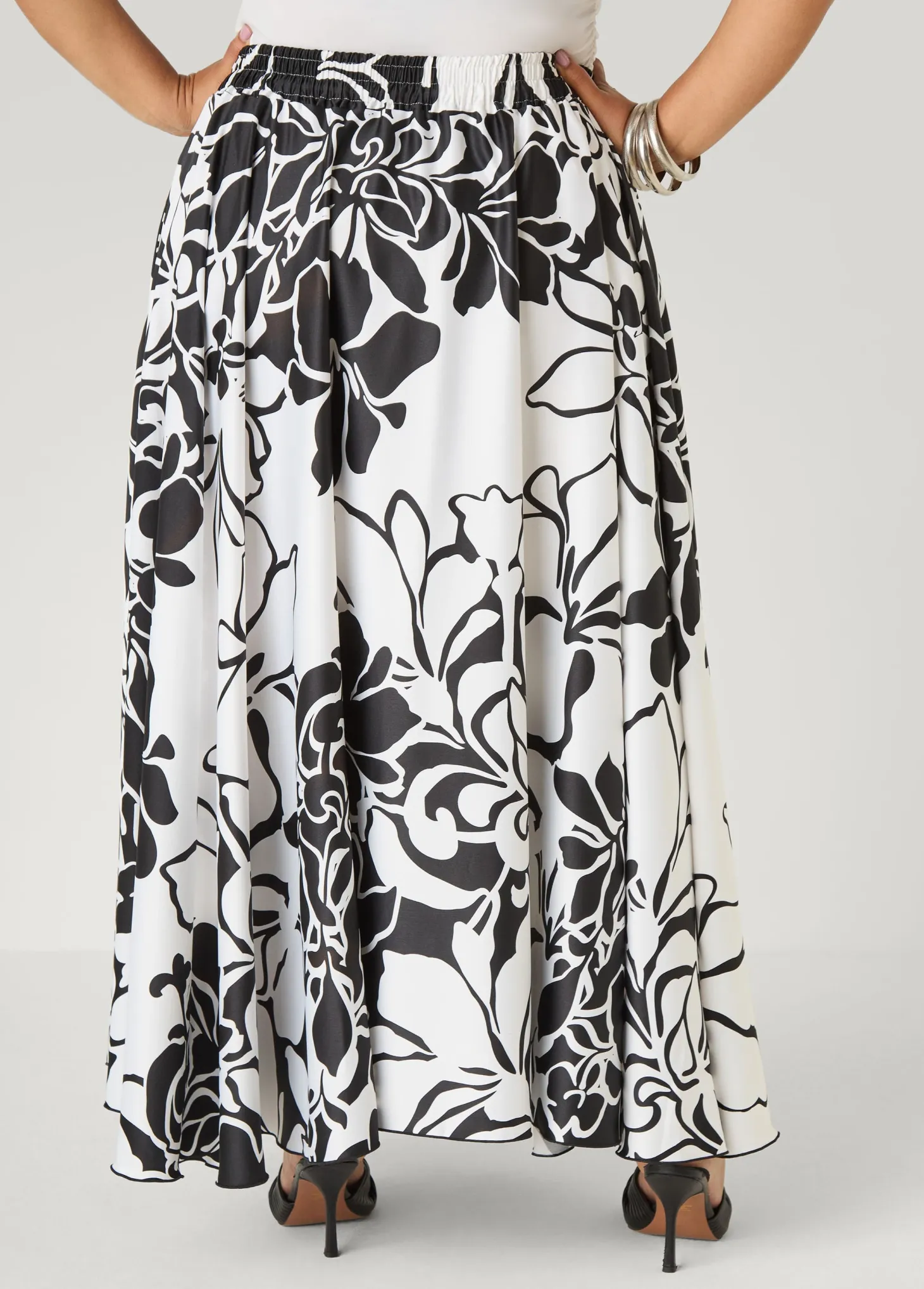 Floral Print Satin Maxi Skirt
